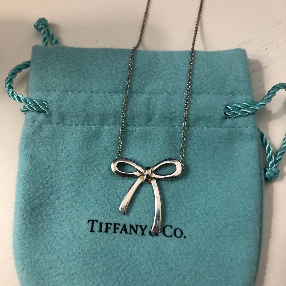 Tiffany & Co Sterling Silver Bow Pendant Necklace